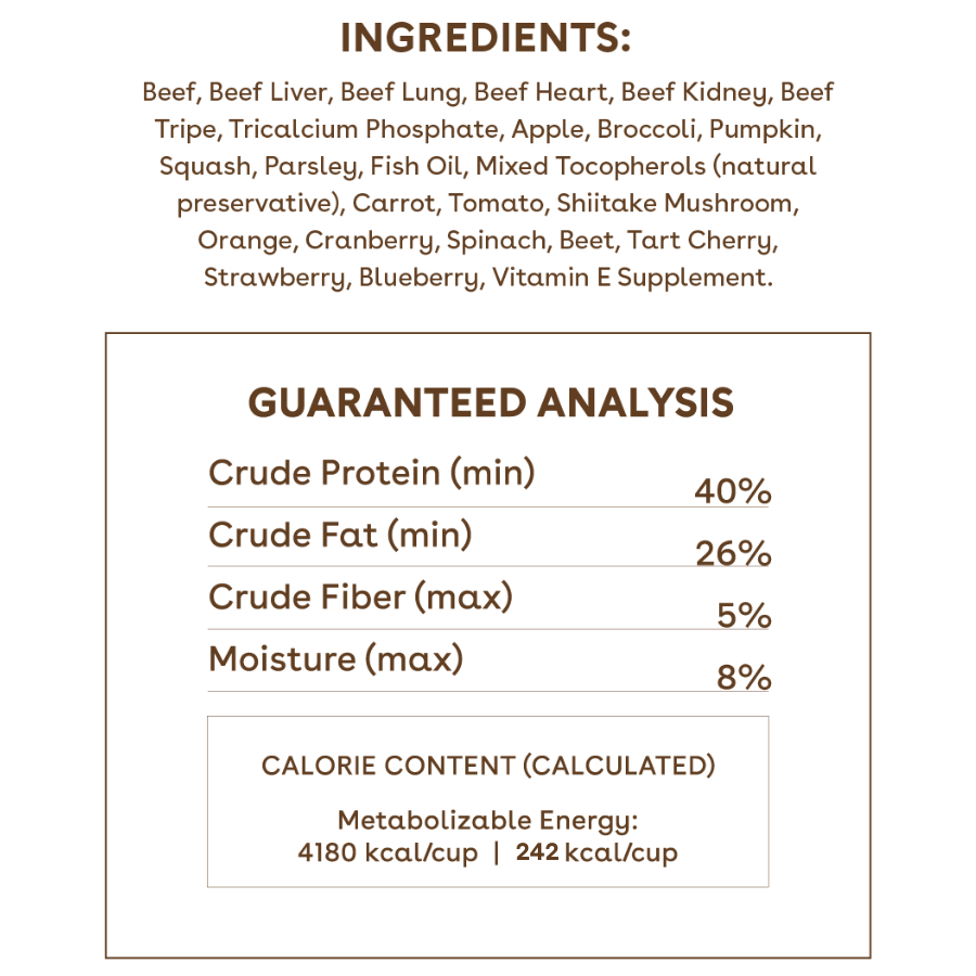 Freeze-Dried Raw Good Dog Food - Beef Recipe Nutritional Facts Image