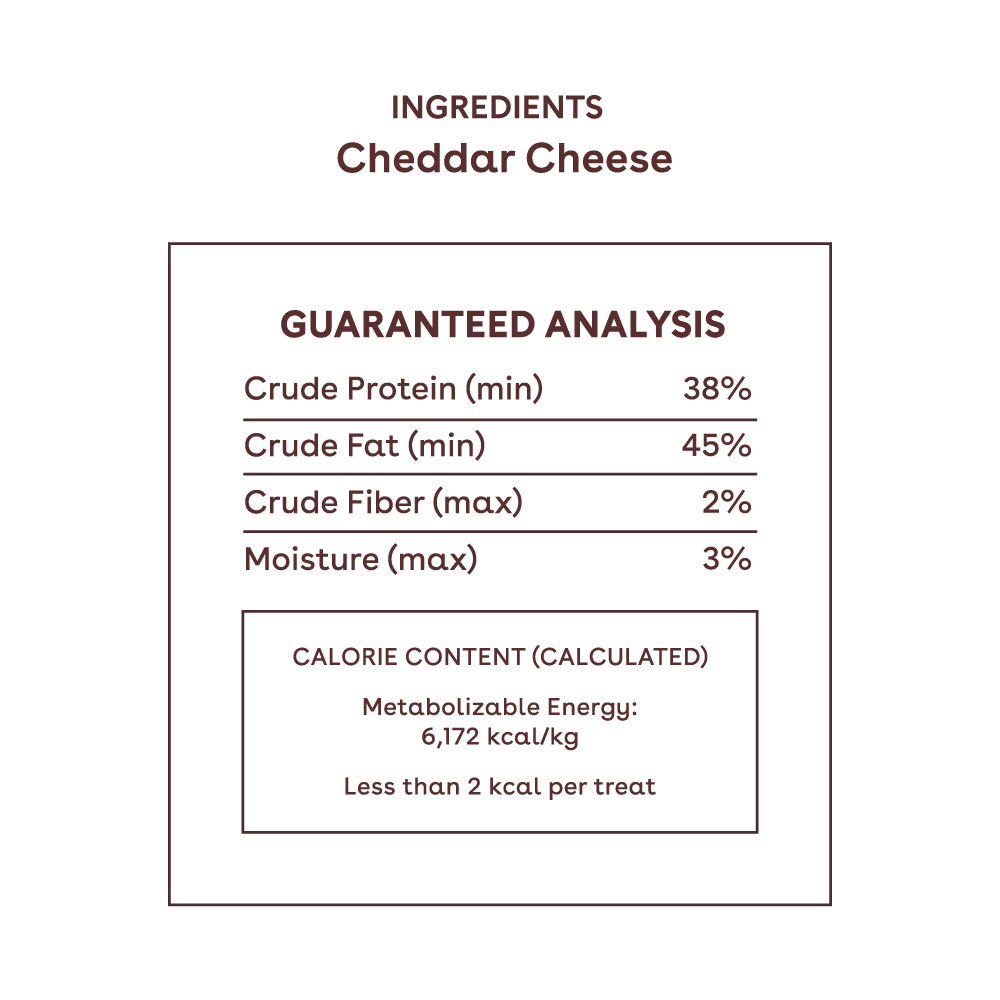 Cheddar Training Treats Nutritional Facts Image