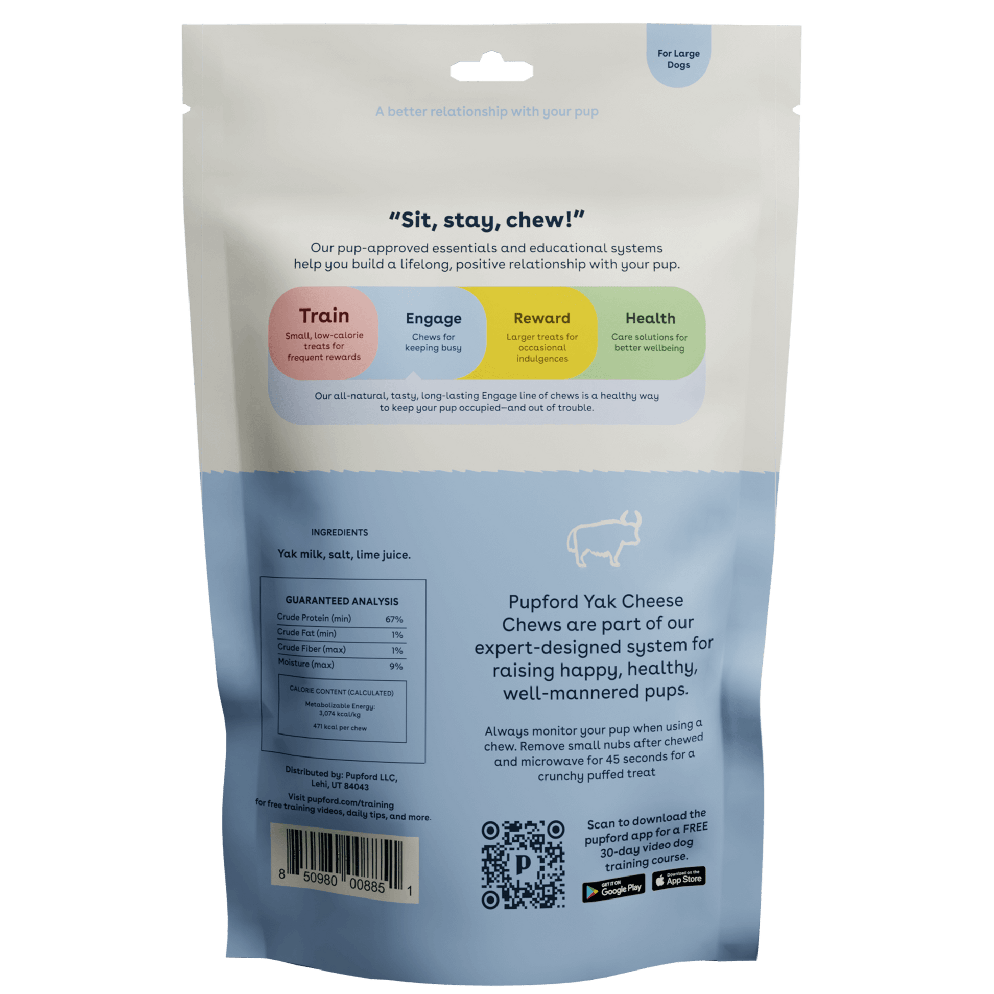 3 pack jumbo yak cheese chews ingredients on back of bag