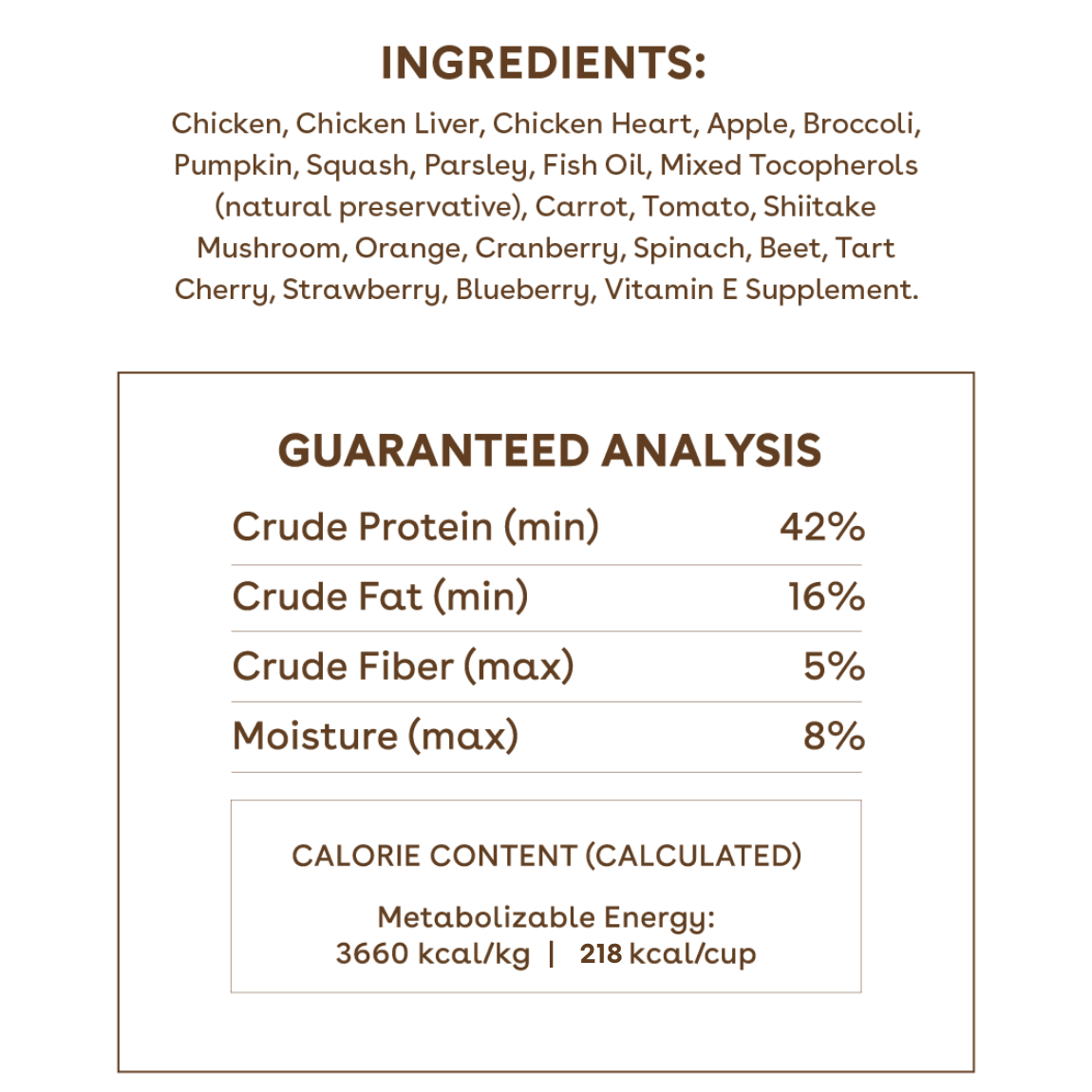 Freeze-Dried Raw Good Dog Food - Chicken Recipe Nutritional Facts Image