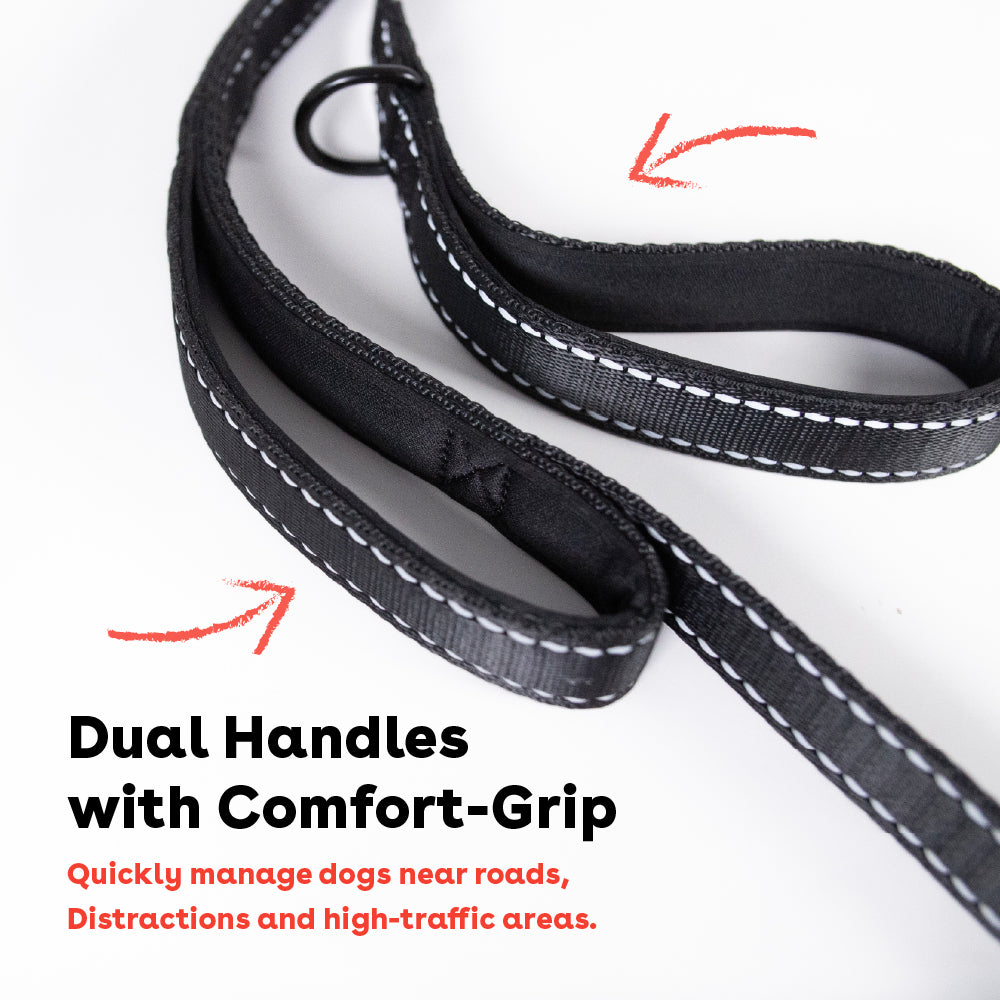 close up of dual handled dog leash with comfort grip handles | Pupford