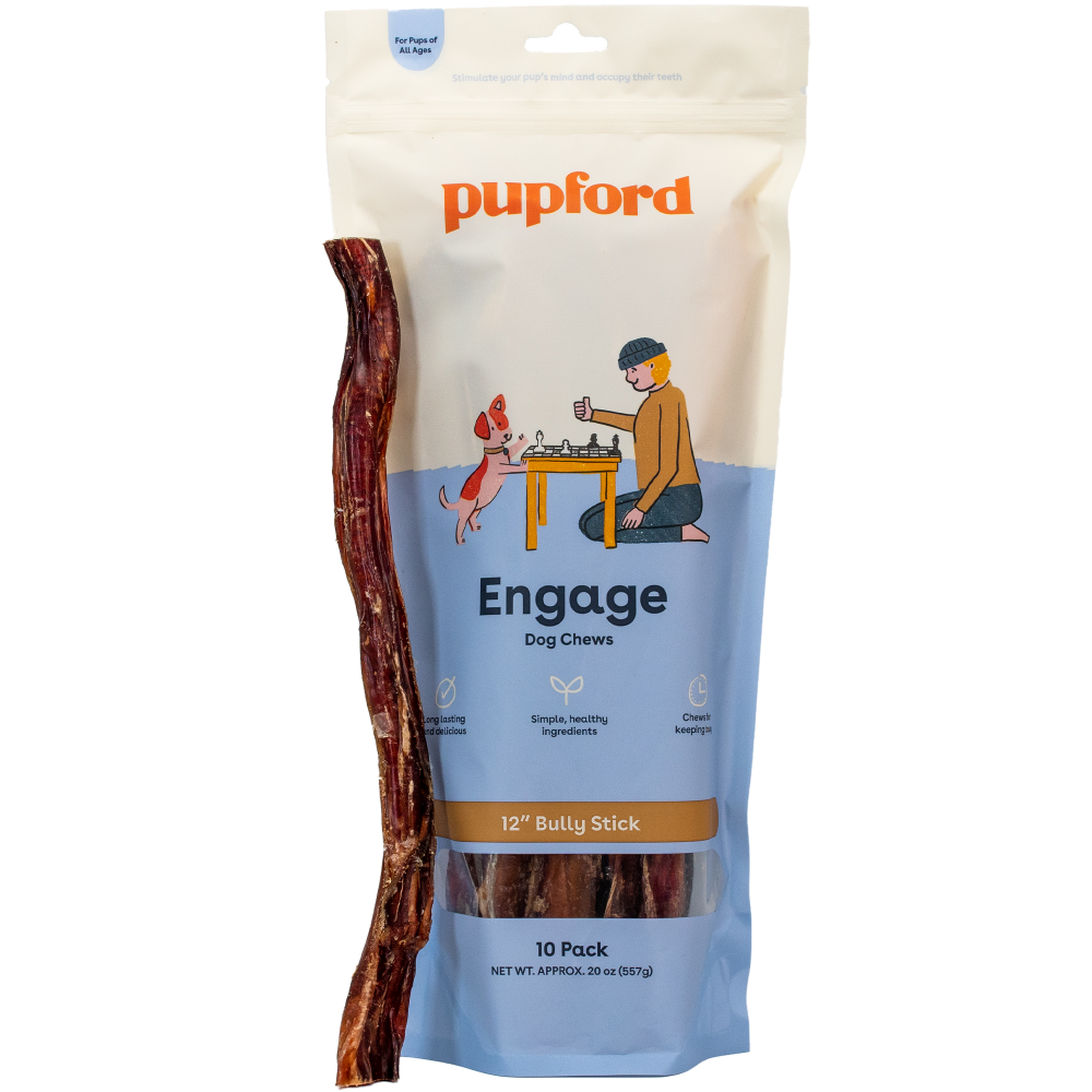 image of 12 inch bully stick next to a bag of bully sticks | Pupford