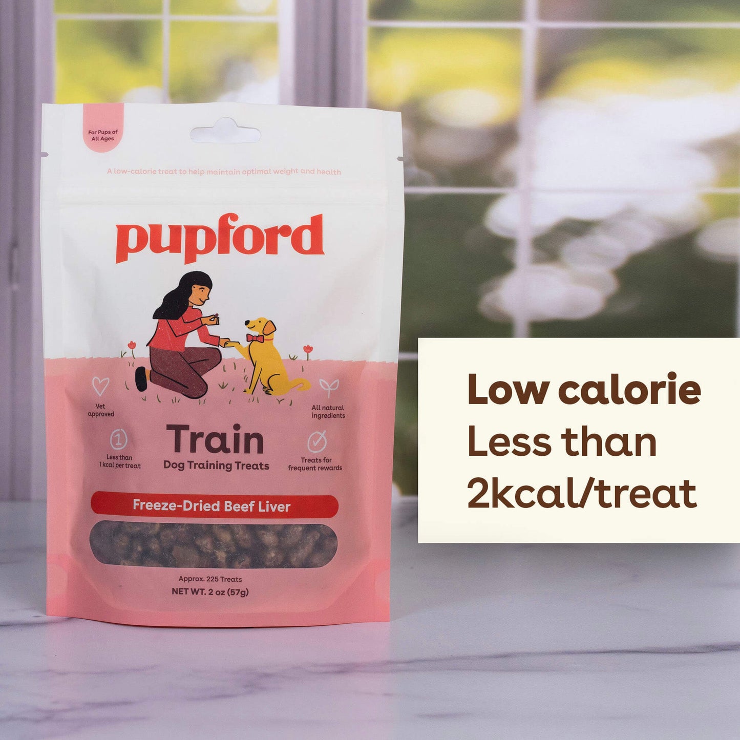 pupford freeze dried beef liver treats for dogs have only 2kcal per treat or less, a great low-calorie treat option for overweight dogs | Pupford