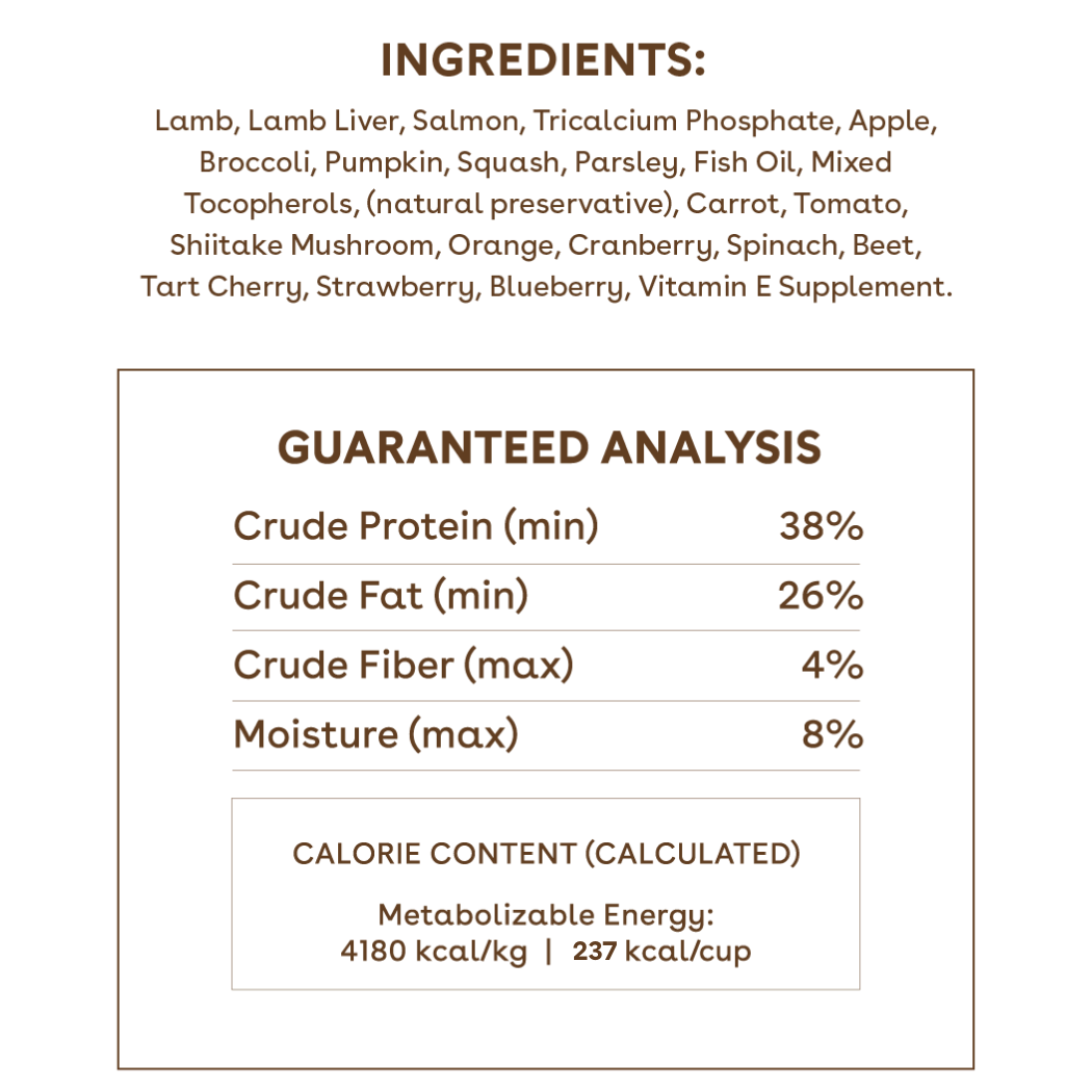 Freeze-Dried Raw Good Dog Food - Salmon & Lamb Recipe Nutritional Facts Image
