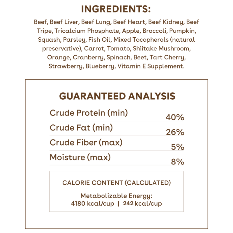 Freeze-Dried Raw Good Dog Food - Beef Recipe Nutritional facts image