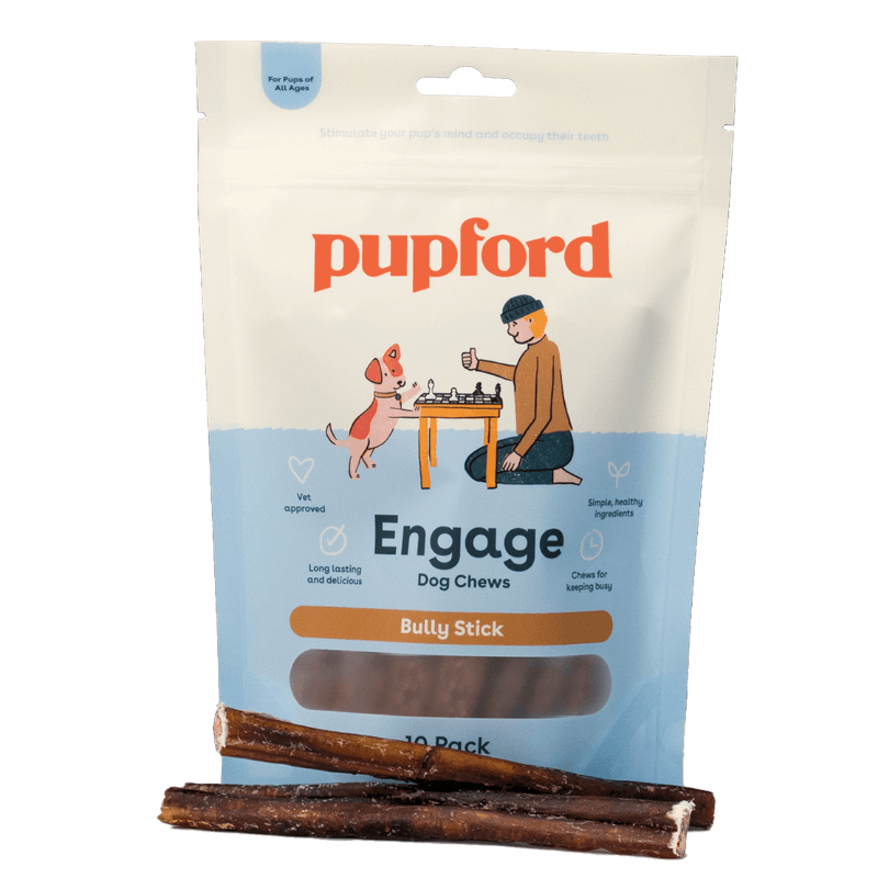 Bully Stick 6 inch Chews 10 Pack in front of bag | Pupford