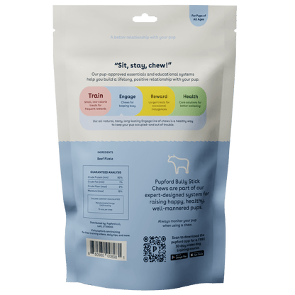 Engage Bully Sticks 4 Pack Back of Bag with calorie count and ingredients | Pupford
