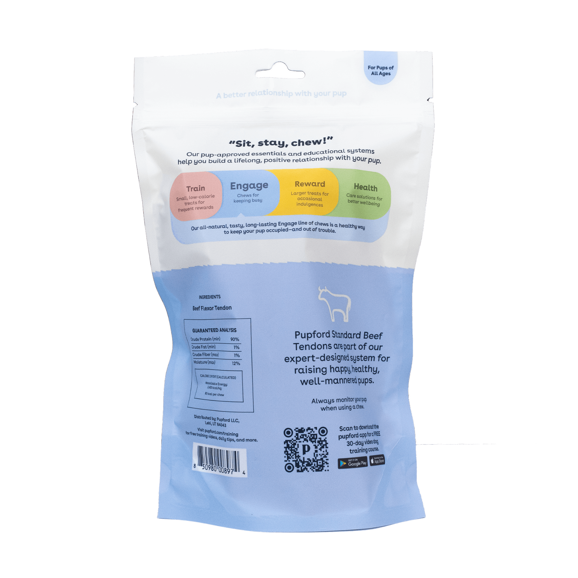 Standard Beef Tendons Back of Bag with calorie count | Pupford