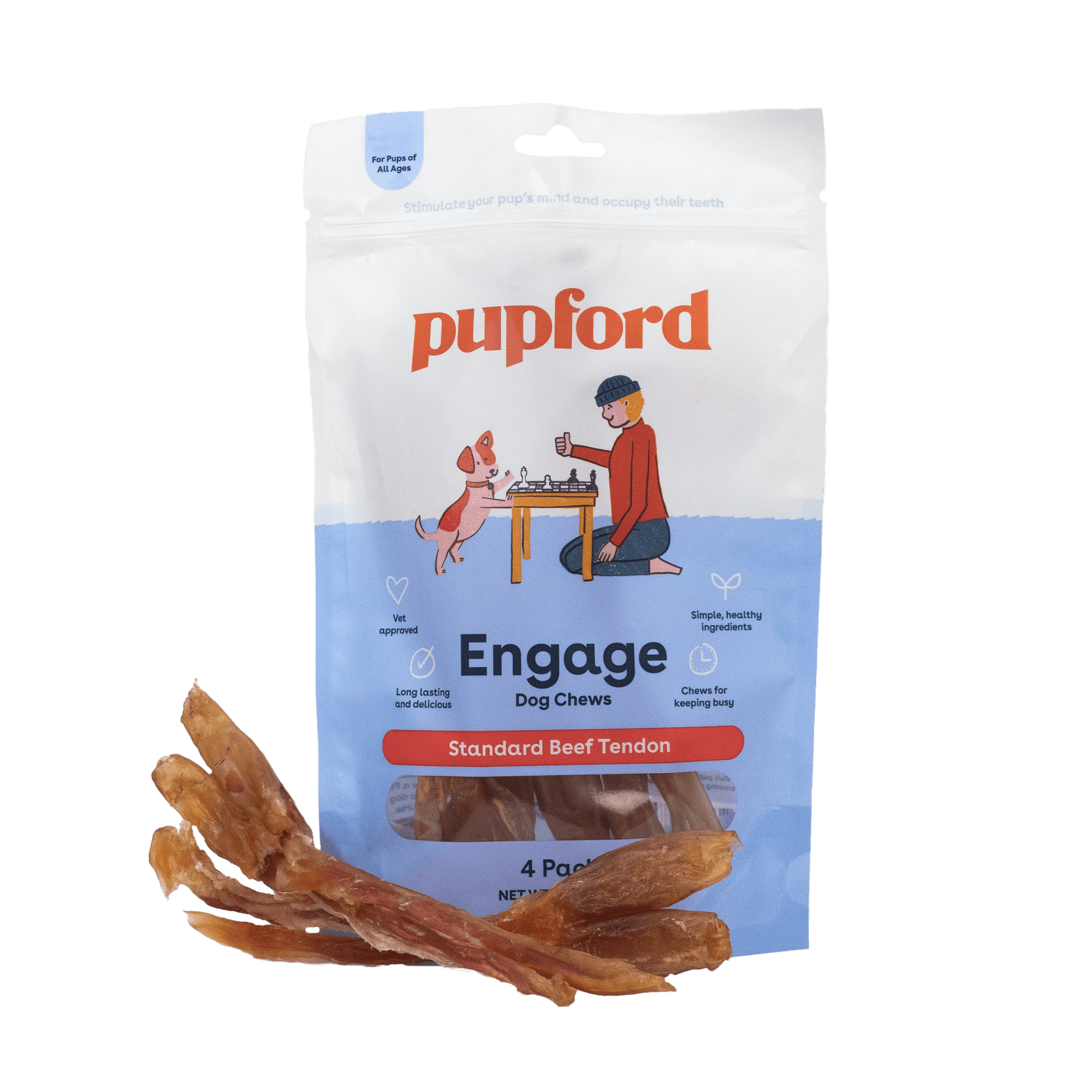 Standard Beef Tendons for dogs Bag Four Count Showing Product | Pupford
