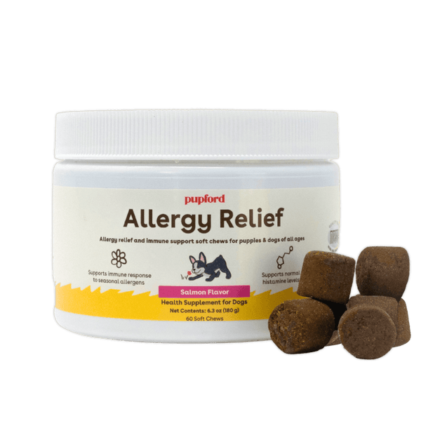 allergy supplement for dogs with a salmon flavor soft chew in a tub | Pupford