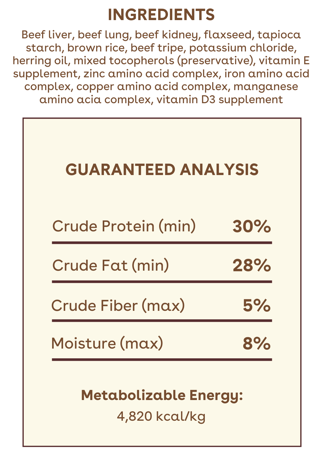 Beef and Brown Rice Crunchies Nutritional Facts Image