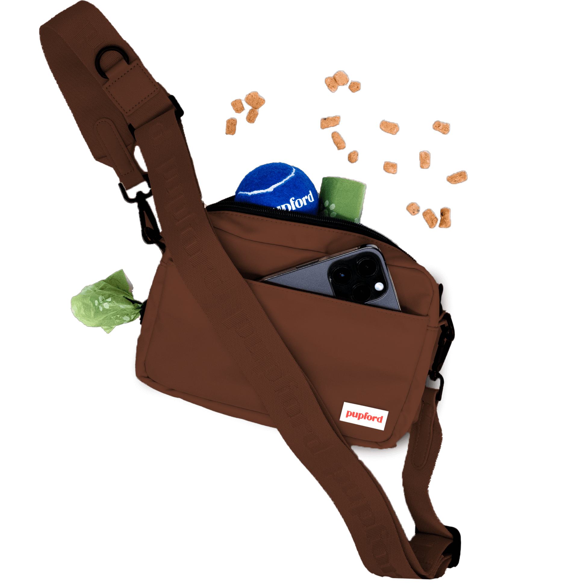 Brown training treat pouch inclusions