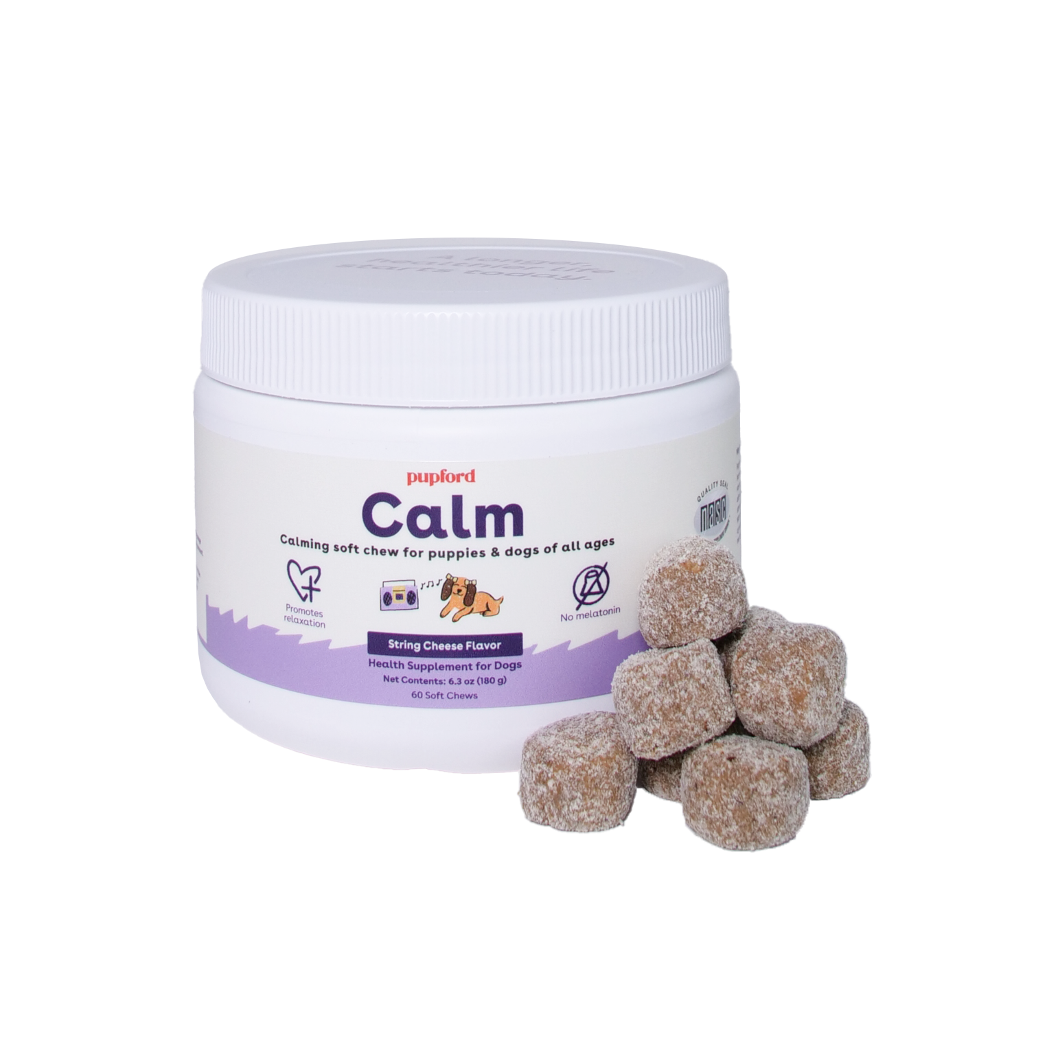 cheese flavored calming supplement for puppies and dogs | Pupford