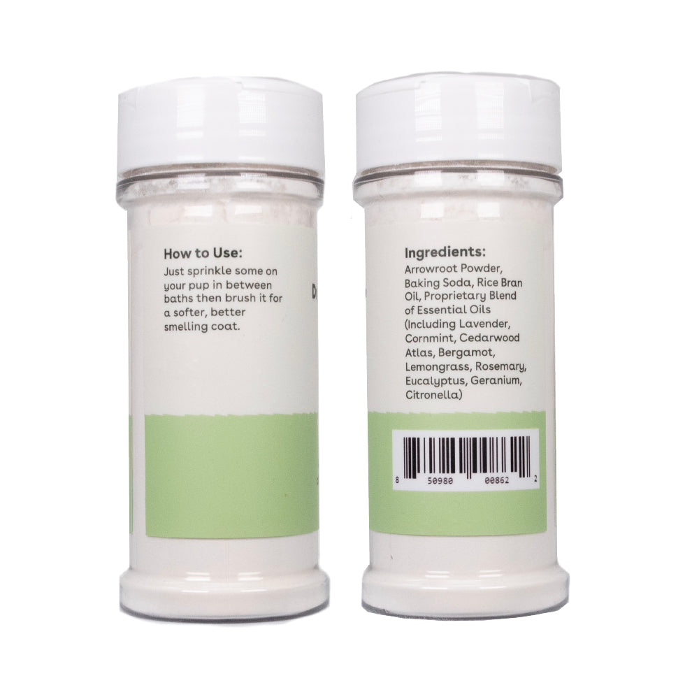 dog dry shampoo ingredients and instructions including baking soda, arrowroot powder, and dog safe essential oils | Pupford