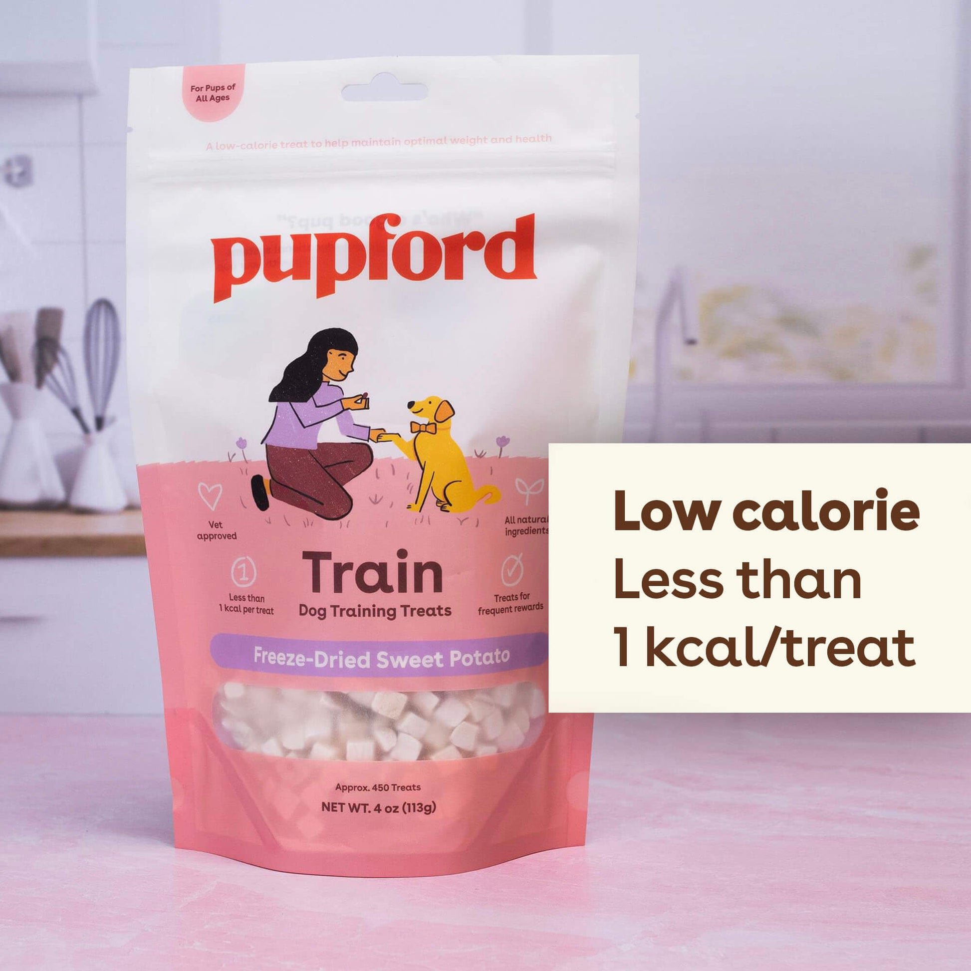 low calorie sweet potato treat for dogs and puppies with only 1 kcal per treat | Pupford