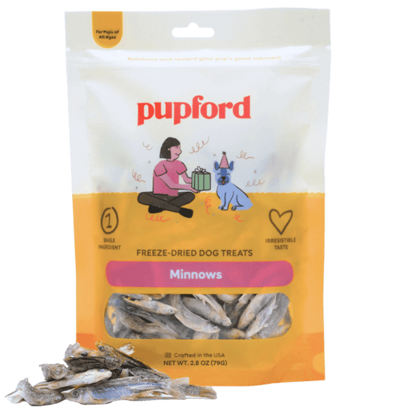 bag of freeze dried minnow treats for dogs in a 2.8 oz bag | Pupford