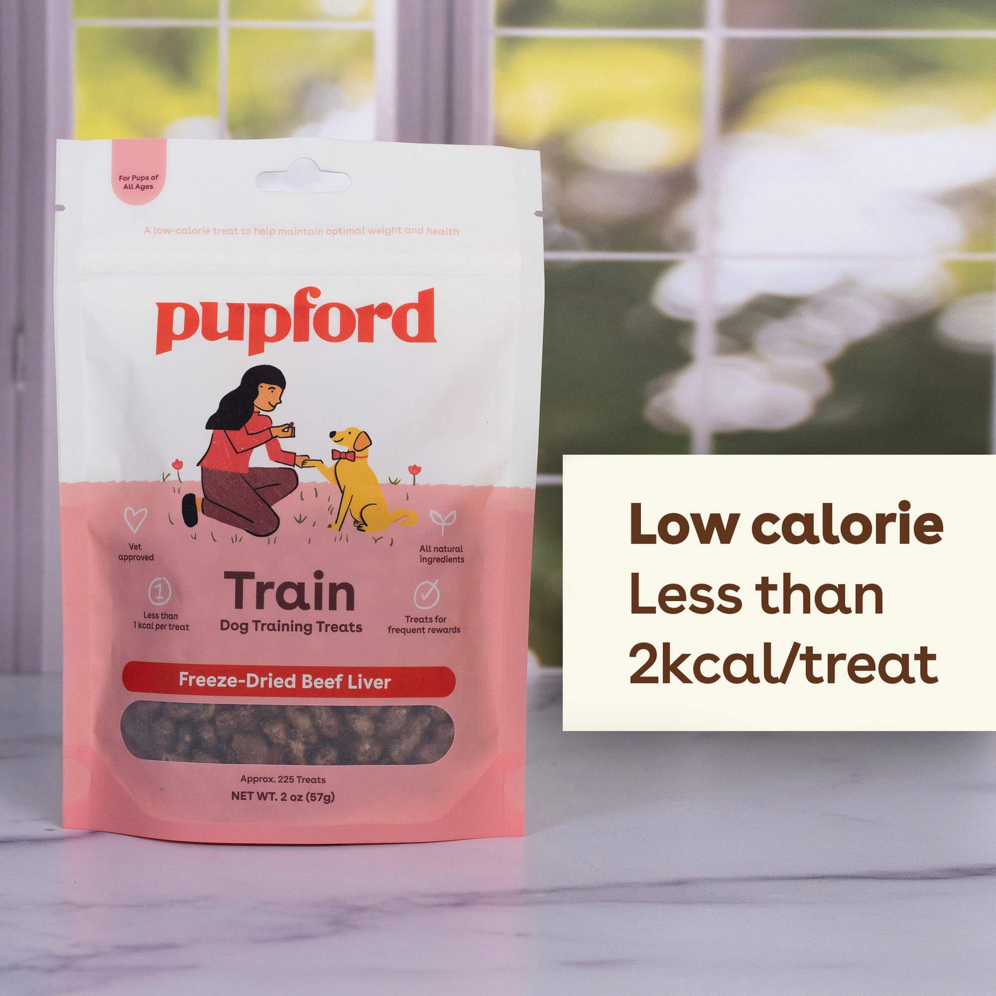 pupford freeze dried beef liver treats for dogs have only 2kcal per treat or less, a great low-calorie treat option for overweight dogs | Pupford