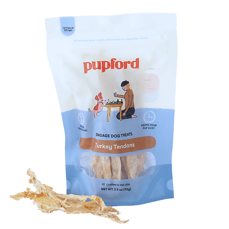 turkey tendons for dogs front of bag with tendons in view | Pupford
