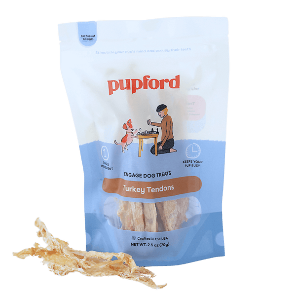 turkey tendons for dogs front of bag with tendons in view | Pupford